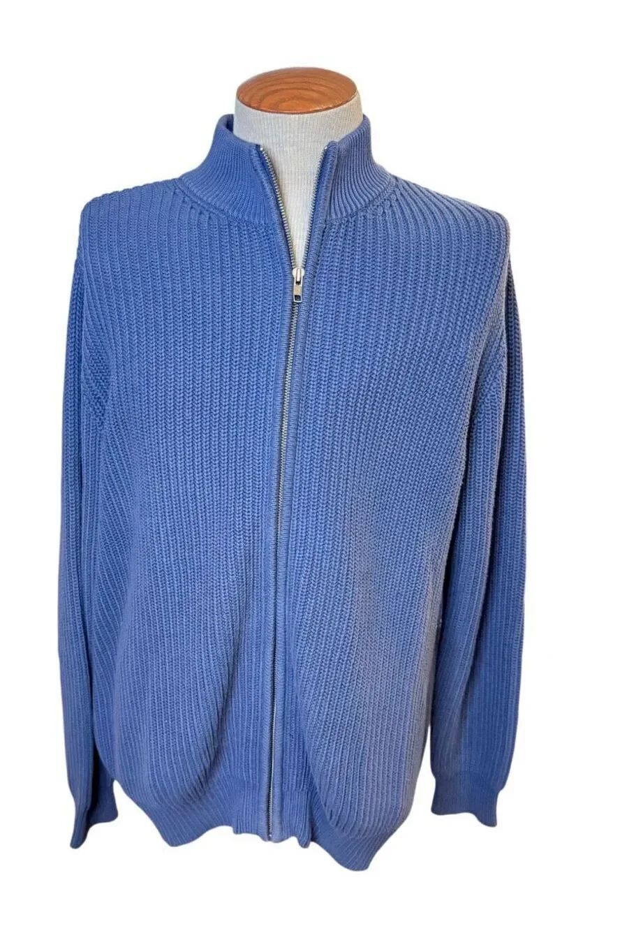 L.L. Bean Men’s Vertical Ribbed Chunky Full Zip Cardigan XL Mock Neck Classic